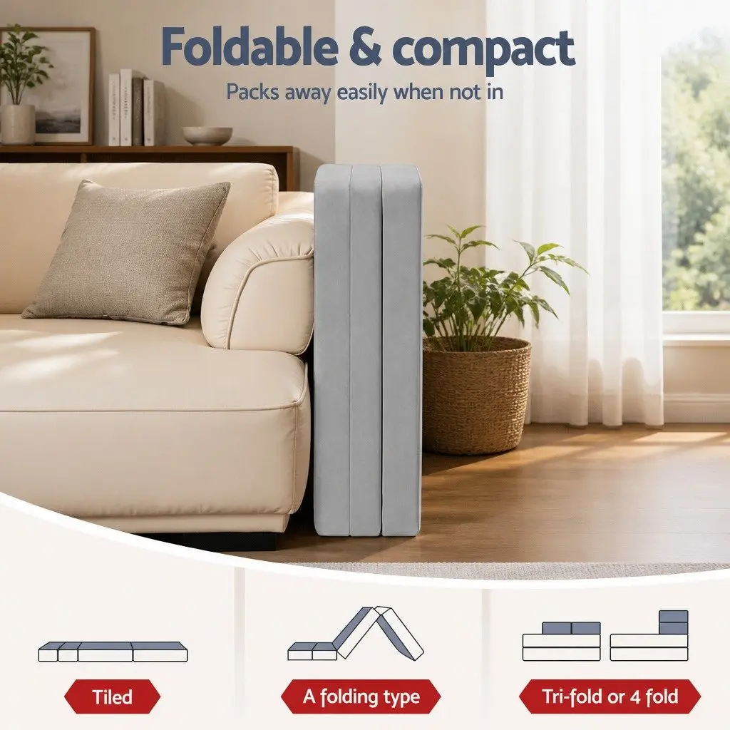 Foldable Mattress 4-Fold Sofa Bed Camping Cushion Mat Guest Sleeping Portable