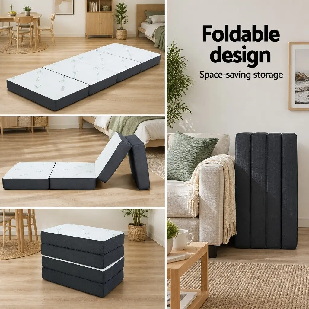 Foldable Foam Sofa Bed Mat Grey Single Couch Sleeping Mattress