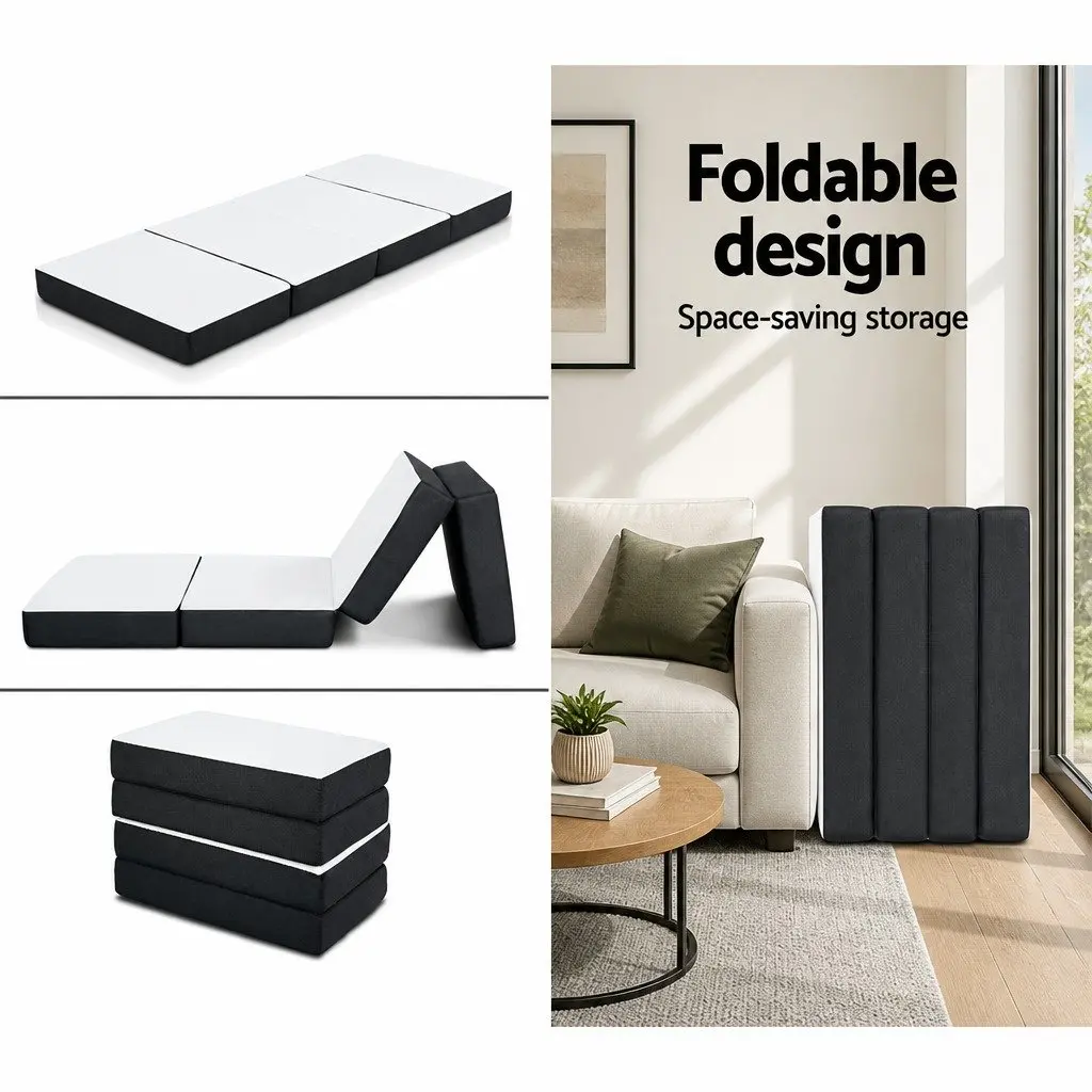 Foldable Foam Sofa Bed Mat Grey Single Couch Sleeping Mattress