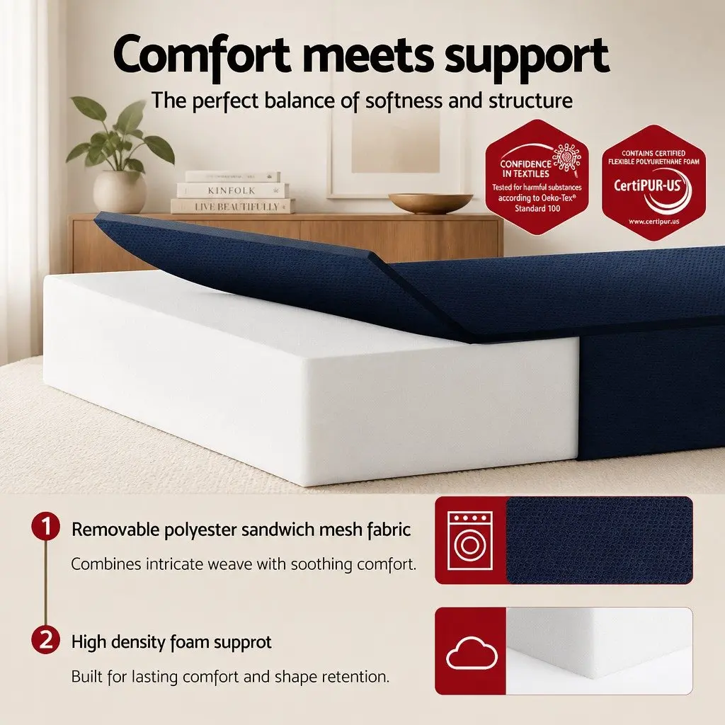 Foldable Foam Mattress 4-Fold Design Portable Floor Mat Guest Bed Blue Double