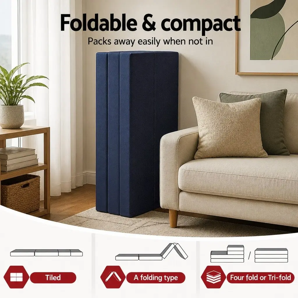 Foldable Foam Mattress 4-Fold Design Portable Floor Mat Guest Bed Blue Double