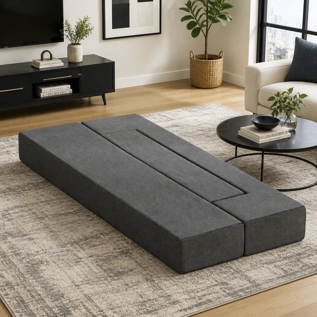Foldable Foam Mattress Sofa Bed Chair Lounger Ottoman Grey Convertible Furniture