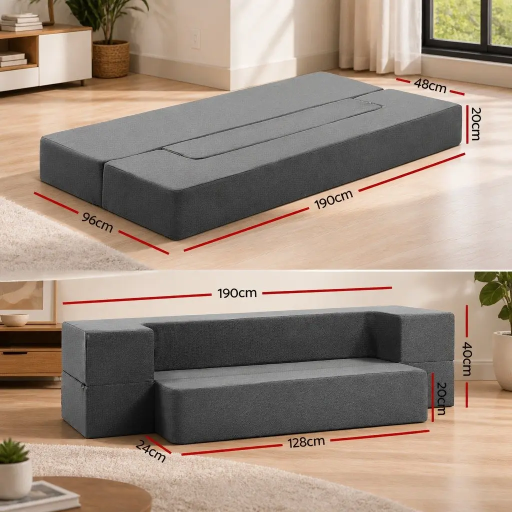 Foldable Foam Mattress Sofa Bed Chair Lounger Ottoman Grey Convertible Furniture