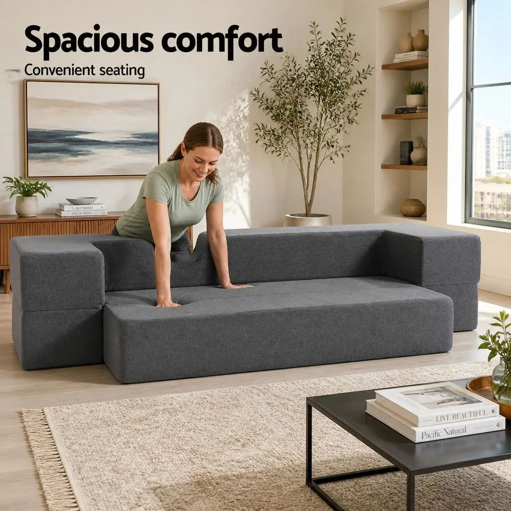 Foldable Foam Mattress Sofa Bed Chair Lounger Ottoman Grey Convertible Furniture