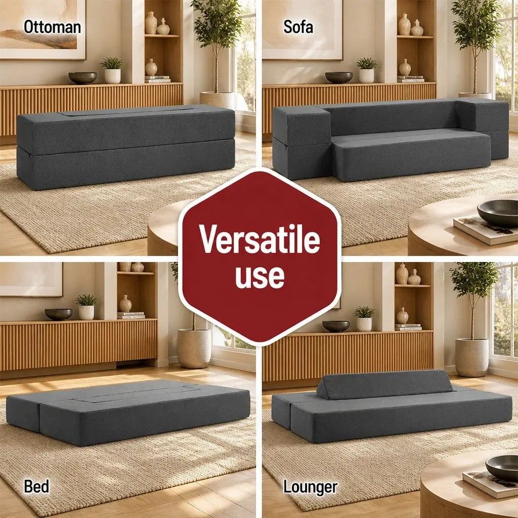 Foldable Foam Mattress Sofa Bed Chair Lounger Ottoman Grey Convertible Furniture