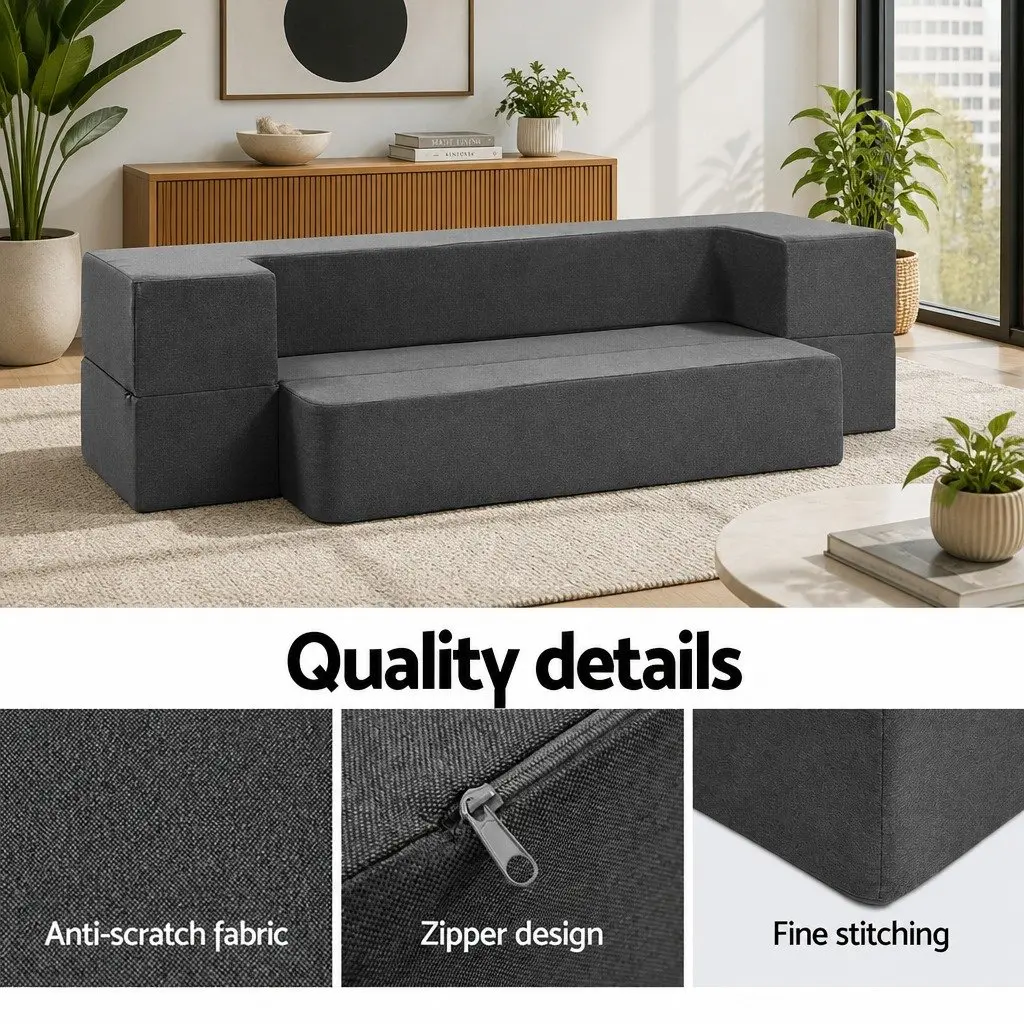 Foldable Foam Mattress Sofa Bed Chair Lounger Ottoman Grey Convertible Furniture