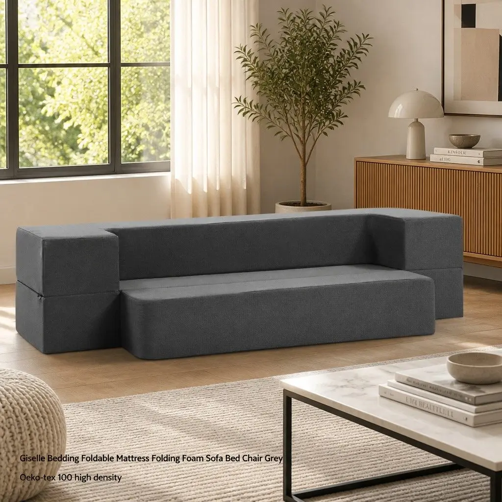Foldable Foam Mattress Sofa Bed Chair Lounger Ottoman Grey Convertible Furniture