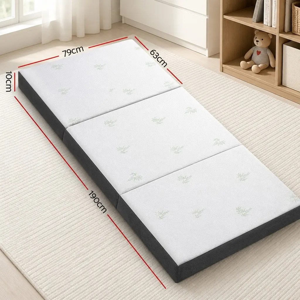 Single Folding Foam Mattress Foldable Bed Chair White Bamboo Fabric Portable