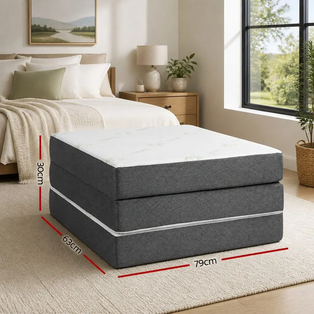 Single Folding Foam Mattress Foldable Bed Chair White Bamboo Fabric Portable