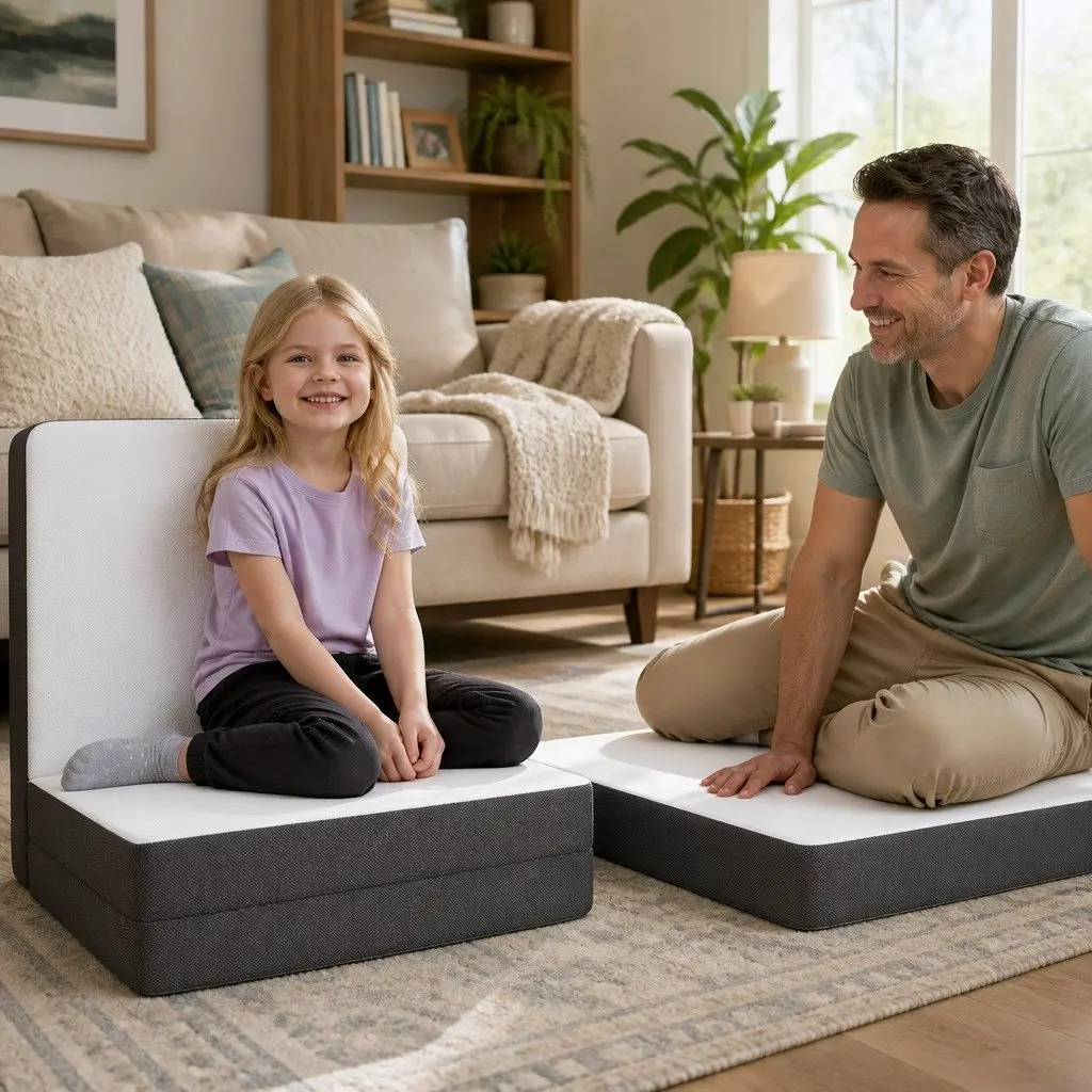 Single Folding Foam Mattress Foldable Bed Chair White Bamboo Fabric Portable