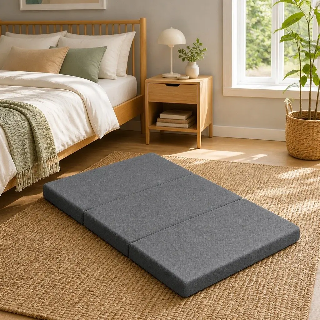 Foldable Foam Mattress Double Bed Sofa Grey 190cm x 130cm x 10cm