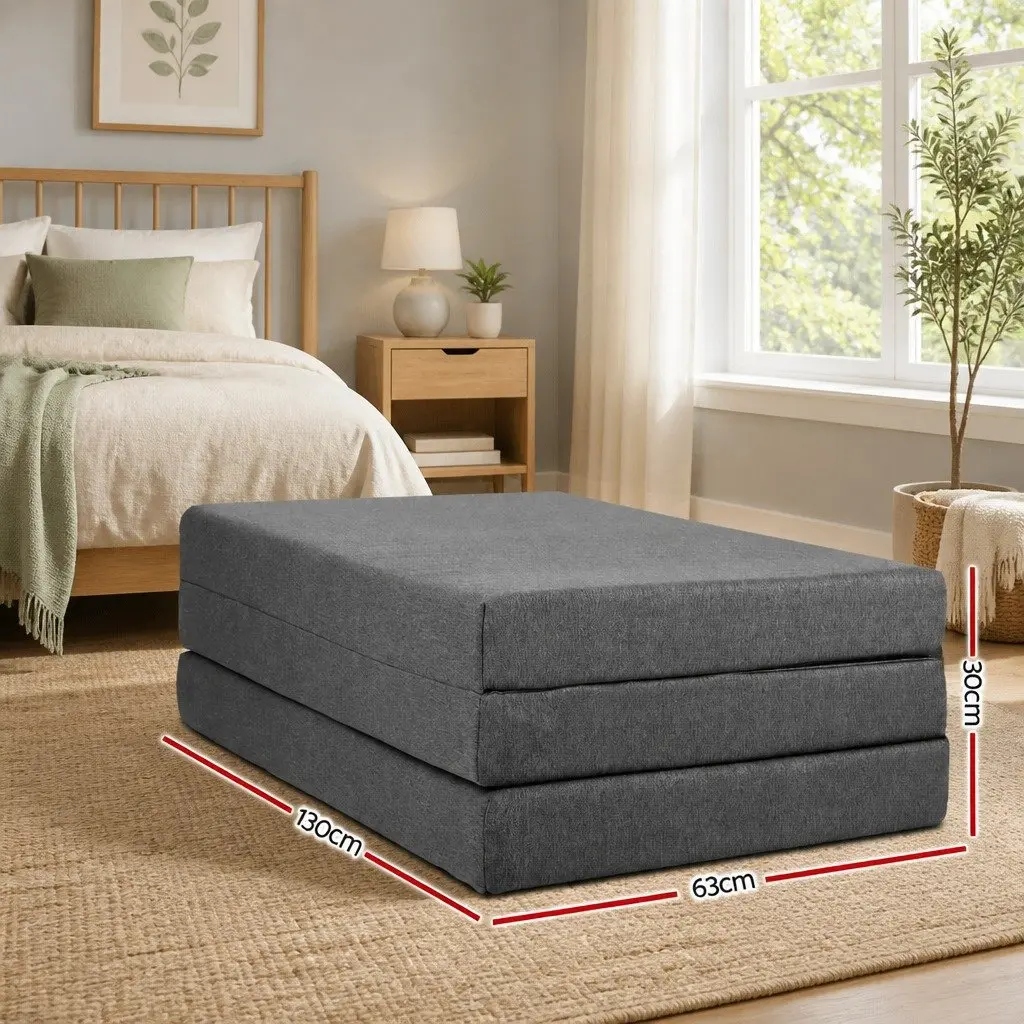 Foldable Foam Mattress Double Bed Sofa Grey 190cm x 130cm x 10cm