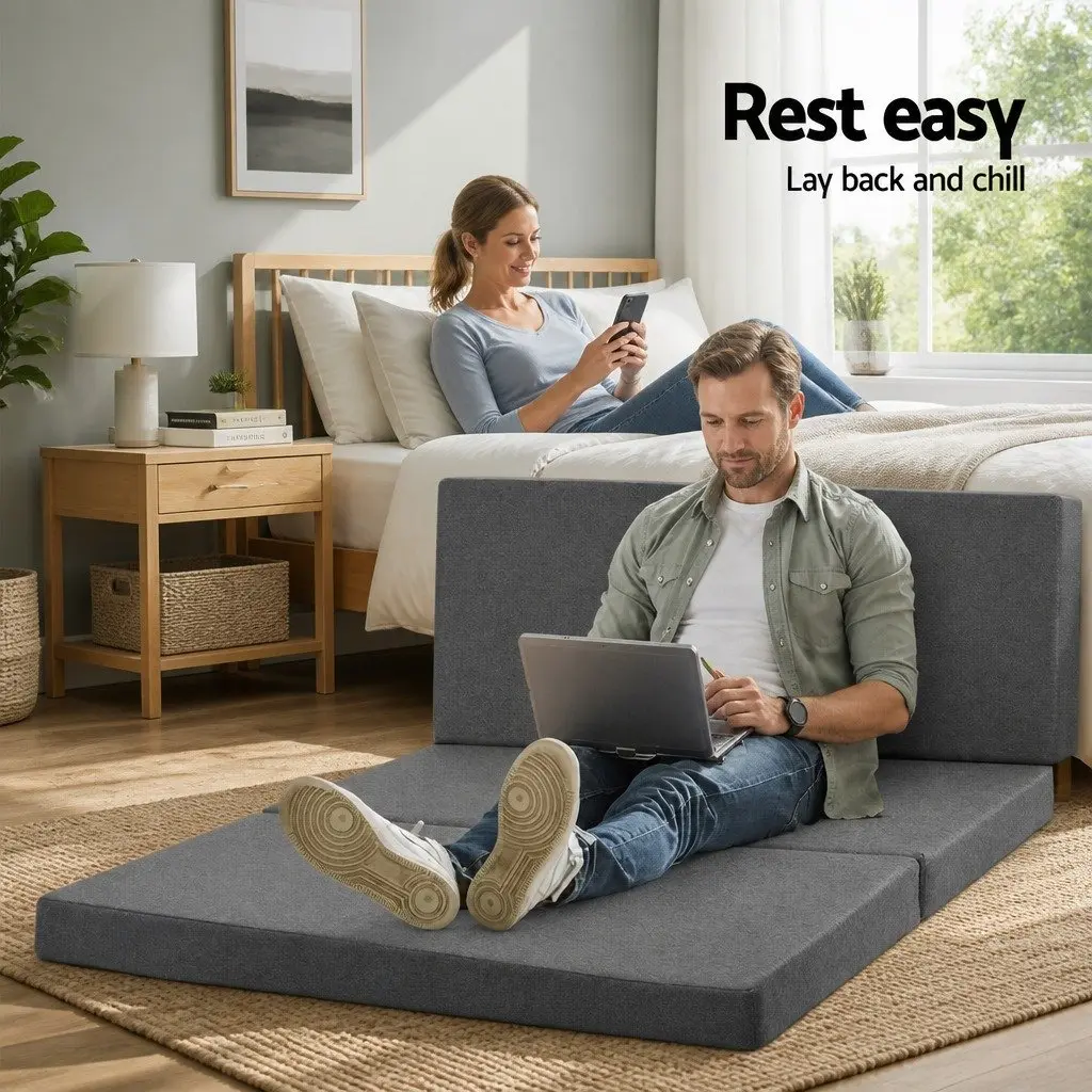 Foldable Foam Mattress Double Bed Sofa Grey 190cm x 130cm x 10cm