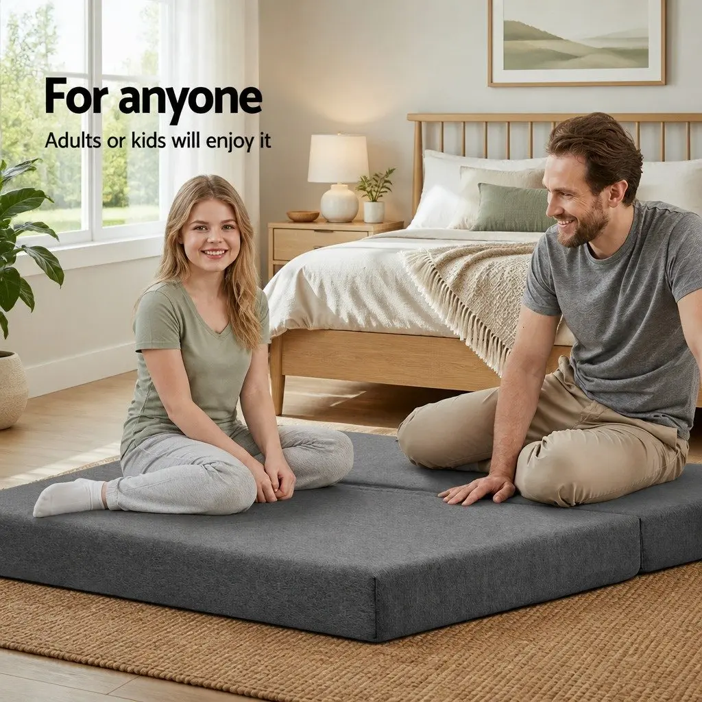 Foldable Foam Mattress Double Bed Sofa Grey 190cm x 130cm x 10cm