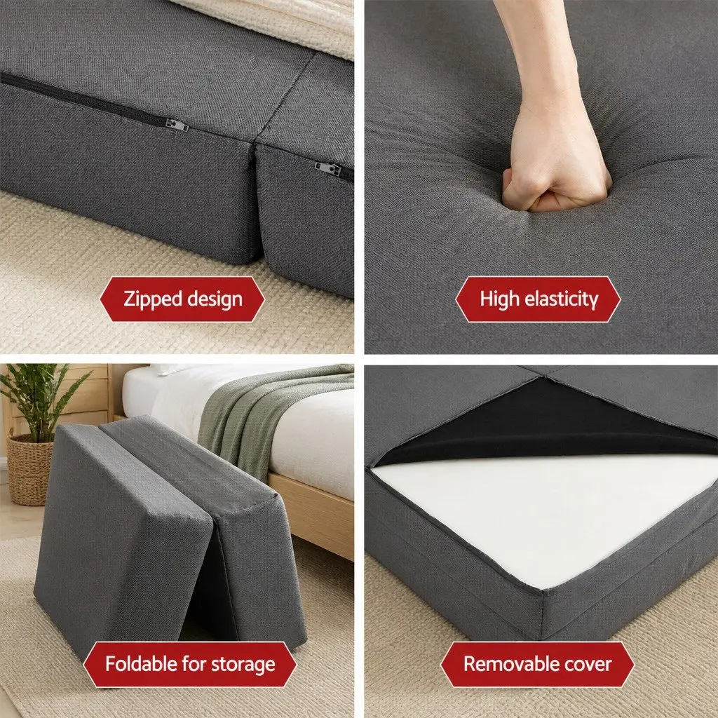 Foldable Foam Mattress Double Bed Sofa Grey 190cm x 130cm x 10cm