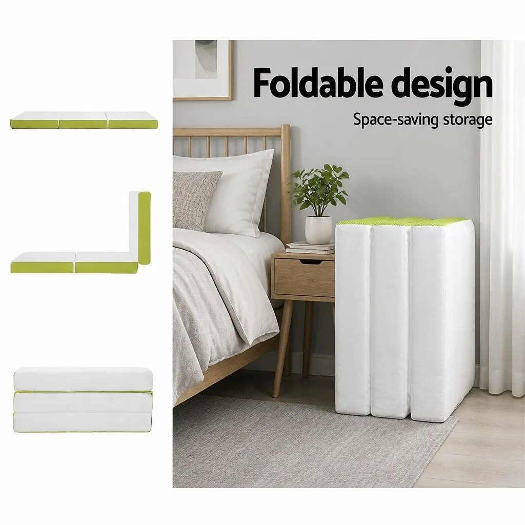 Foldable Foam Mattress Trifold Single Bed Chair Green White Portable Camping