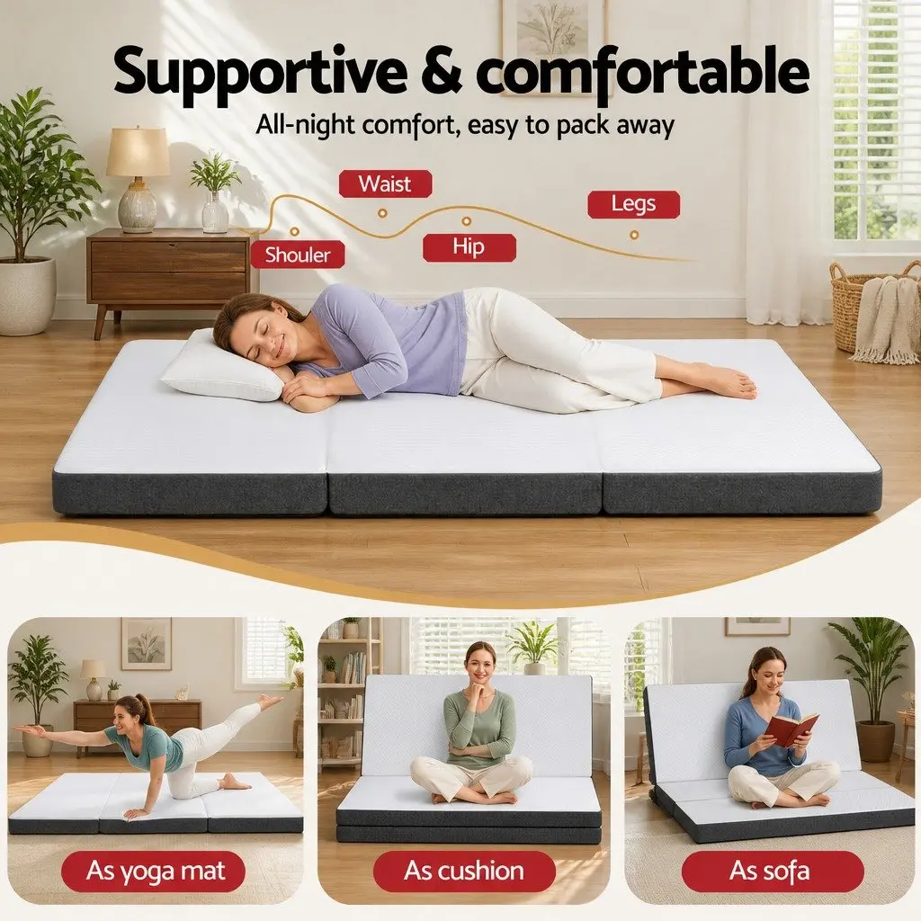 Foldable Queen Mattress 3-Fold Memory Foam Sofa Bed Chair Convertible Compact
