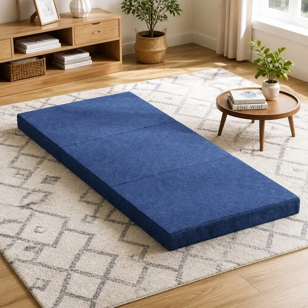Single Mattress Foam Folding Bed Chair Sofa Blue 190cm x 79cm x 10cm