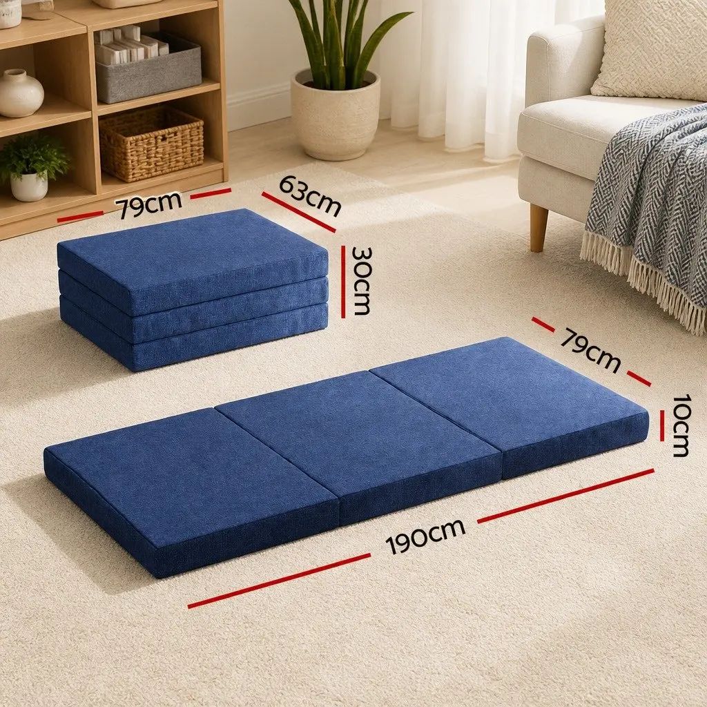 Single Mattress Foam Folding Bed Chair Sofa Blue 190cm x 79cm x 10cm