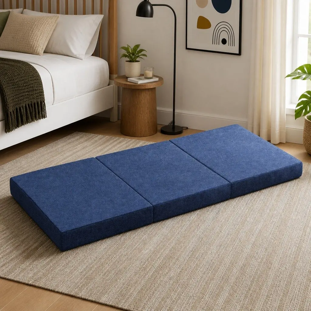 Single Mattress Foam Folding Bed Chair Sofa Blue 190cm x 79cm x 10cm