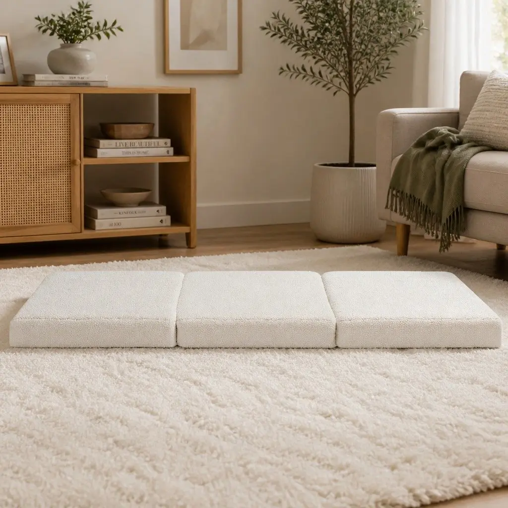 Foldable Foam Mattress Chair Bed Portable Single 3-Fold Sherpa 190cm L x 79cm W x 10cm H