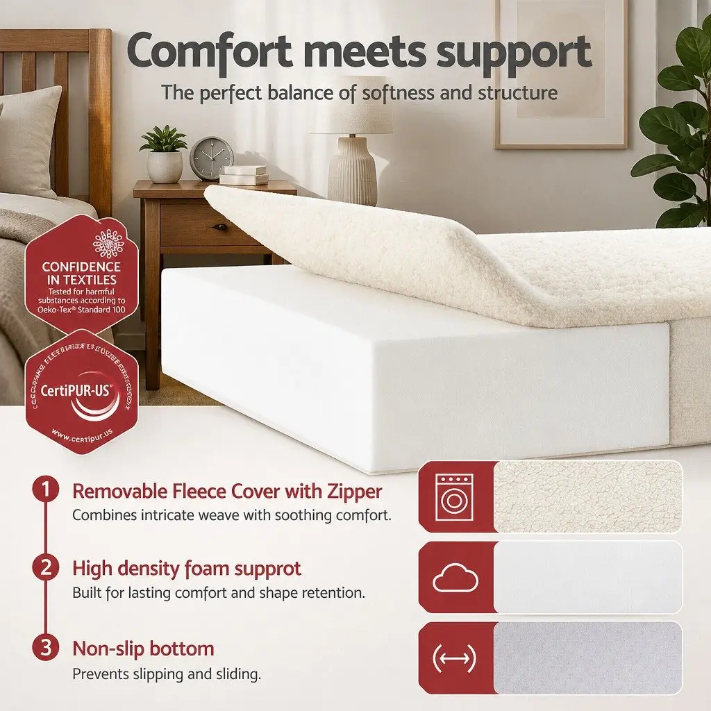 Foldable Foam Mattress Chair Bed Portable Single 3-Fold Sherpa 190cm L x 79cm W x 10cm H