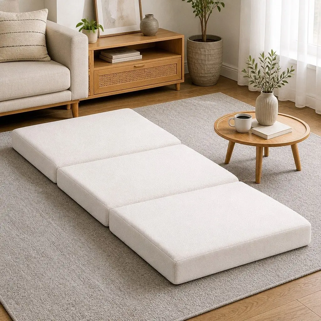Foldable Foam Mattress Chair Bed Portable Single 3-Fold Sherpa 190cm L x 79cm W x 10cm H