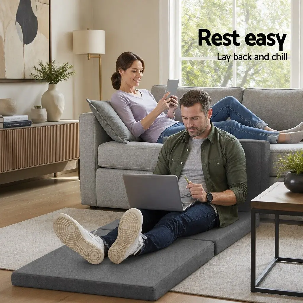 Foldable Foam Mattress Single Bed Chair Sofa Grey 190cm x 79cm x 10cm