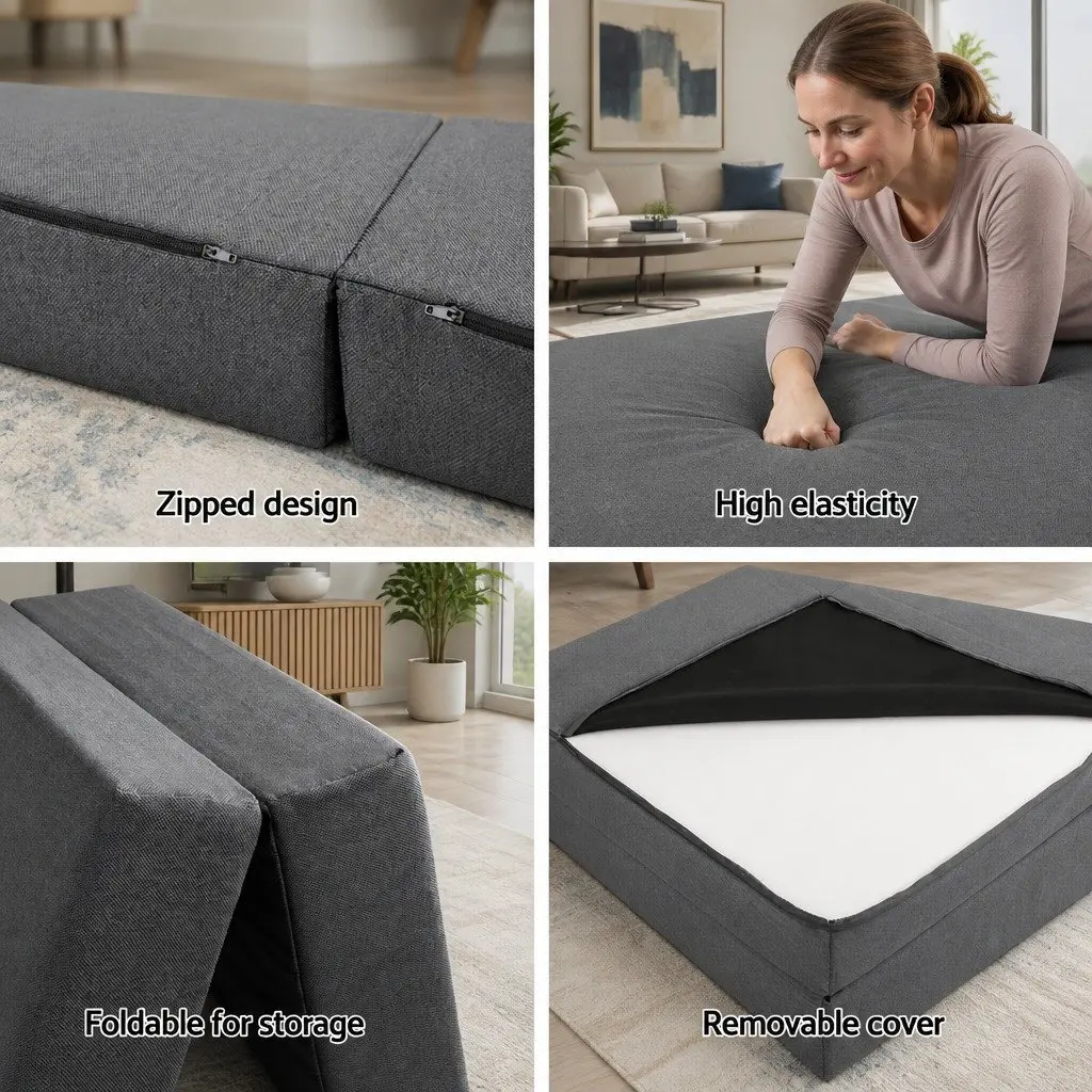 Foldable Foam Mattress Single Bed Chair Sofa Grey 190cm x 79cm x 10cm