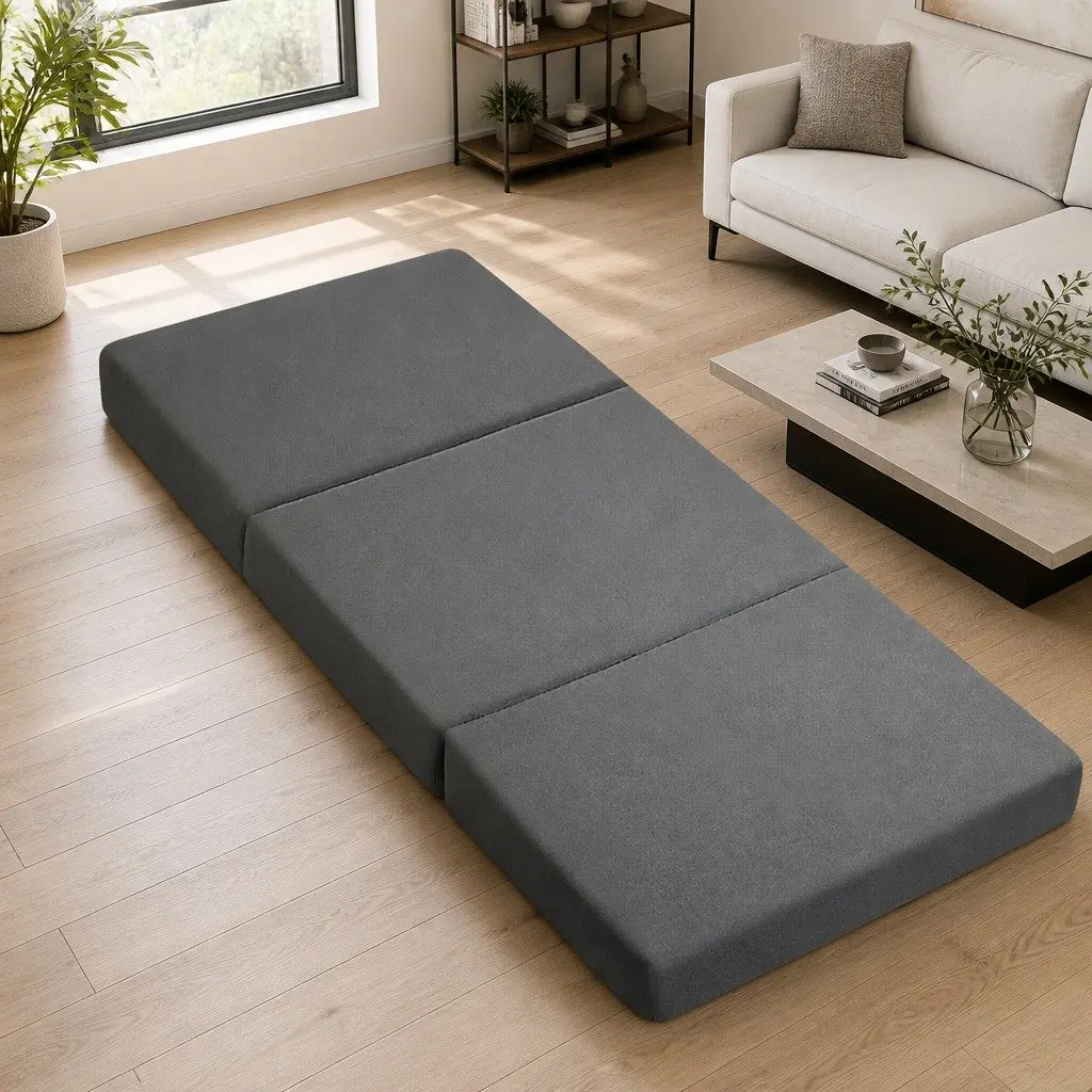 Foldable Foam Mattress Single Bed Chair Sofa Grey 190cm x 79cm x 10cm