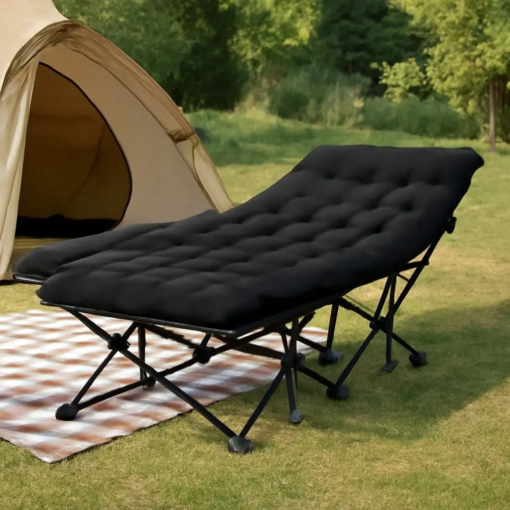 Black Folding Bed with Mattress 185CM