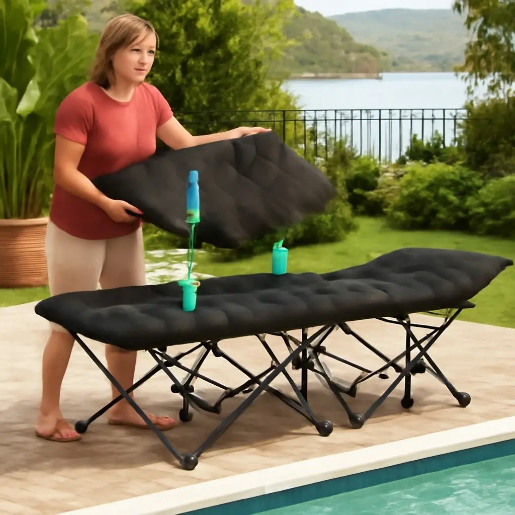 Black Folding Bed with Mattress 185CM