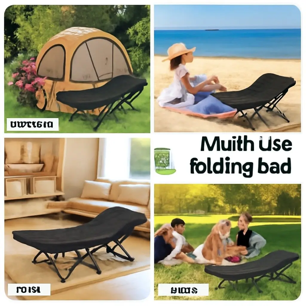 Black Folding Bed with Mattress 185CM