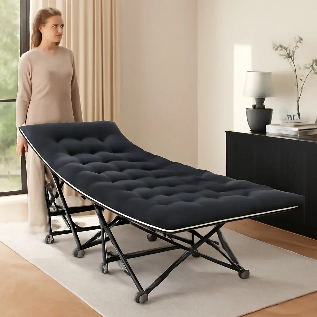 Black Folding Bed with Mattress 185CM