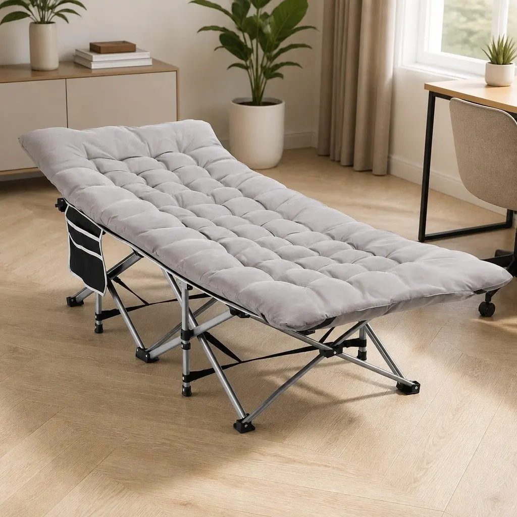 Grey Folding Bed with Mattress and Storage 185cm