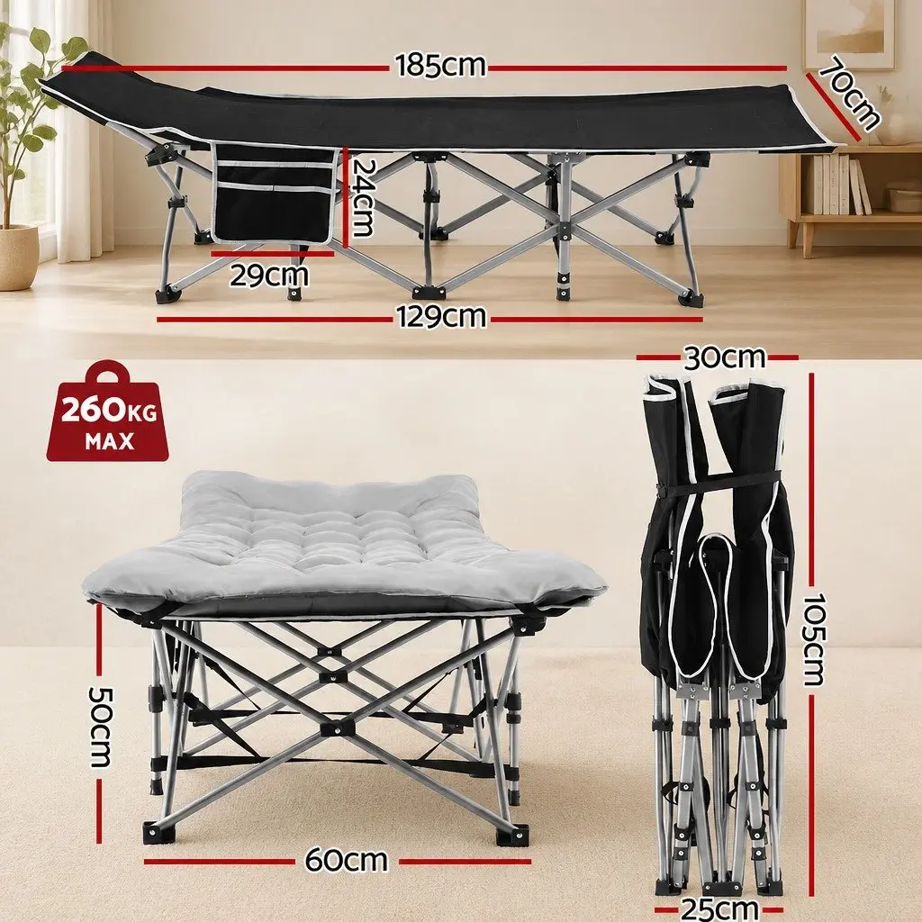 Grey Folding Bed with Mattress and Storage 185cm
