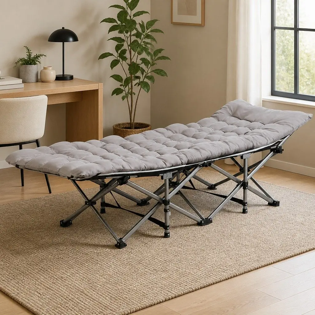 Grey Folding Bed with Mattress and Storage 185cm