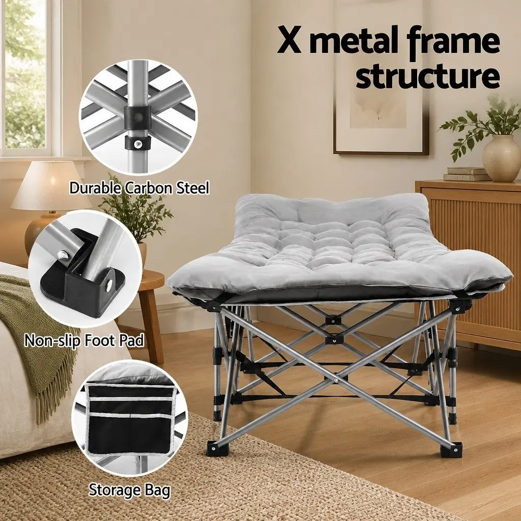Grey Folding Bed with Mattress and Storage 185cm