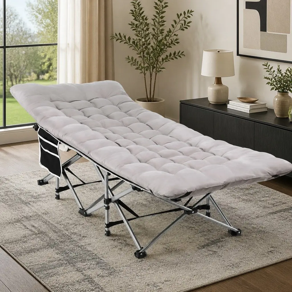 Grey Folding Bed with Mattress and Storage 185cm