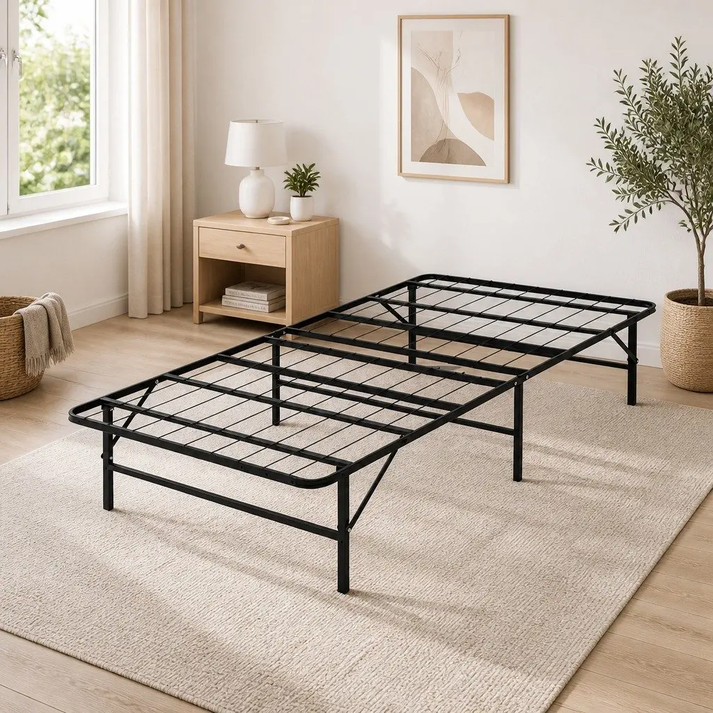 Folding Bed Frame Metal Base King Single Black Storage Foldable Platform