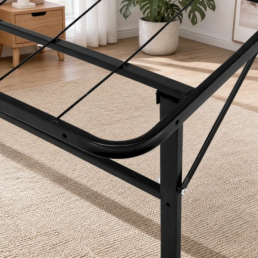 Folding Bed Frame Metal Base King Single Black Storage Foldable Platform