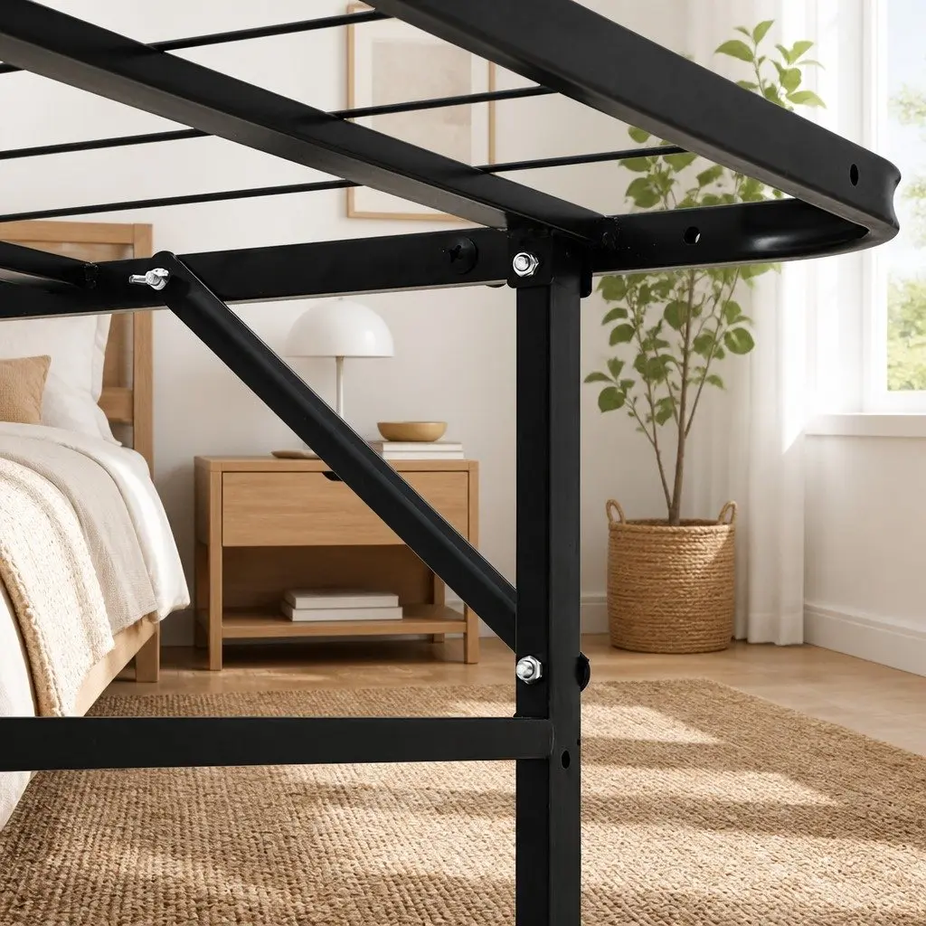 Folding Bed Frame Metal Base King Single Black Storage Foldable Platform