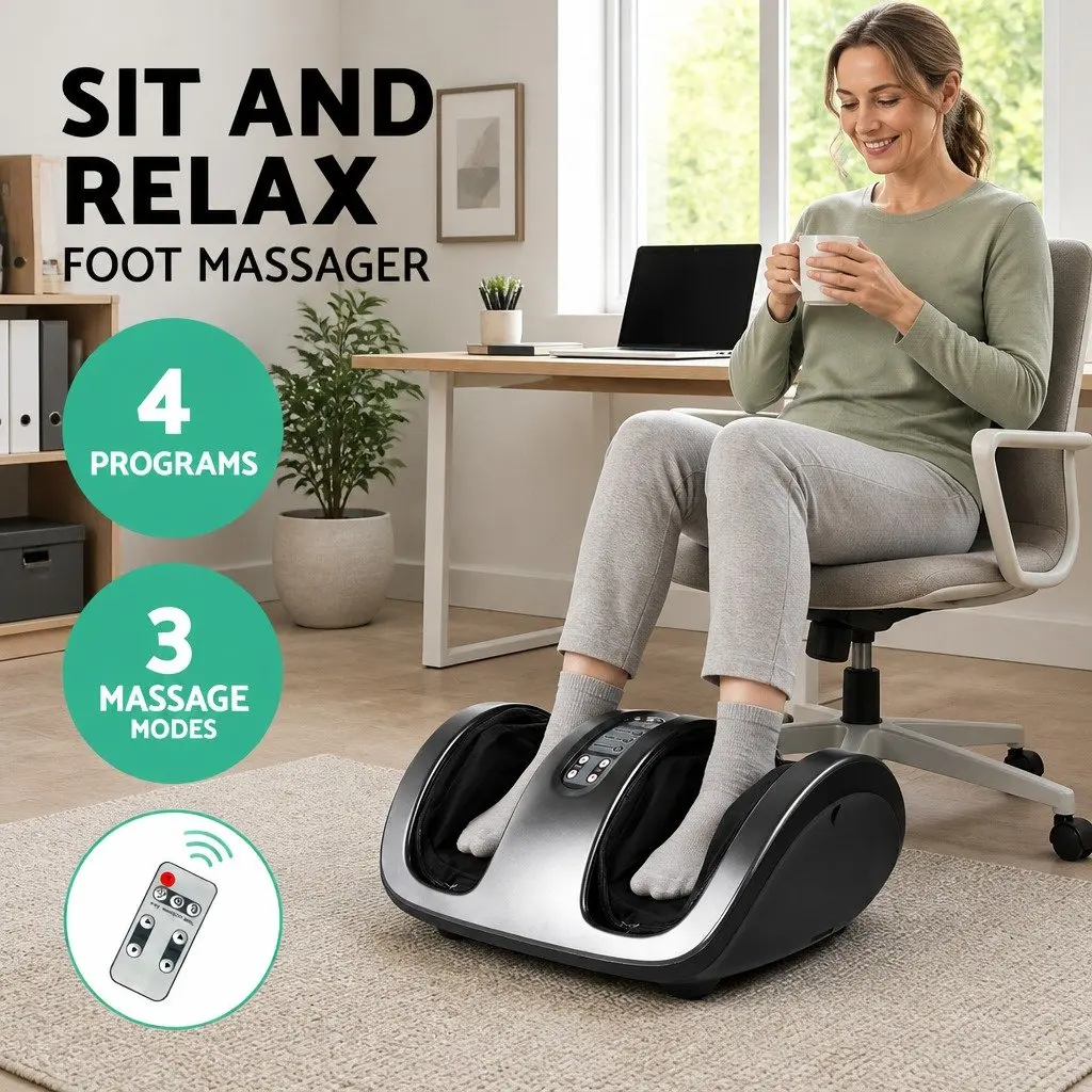 Electric Foot Massager Shiatsu Kneading Roller Charcoal Grey for Home Office Use