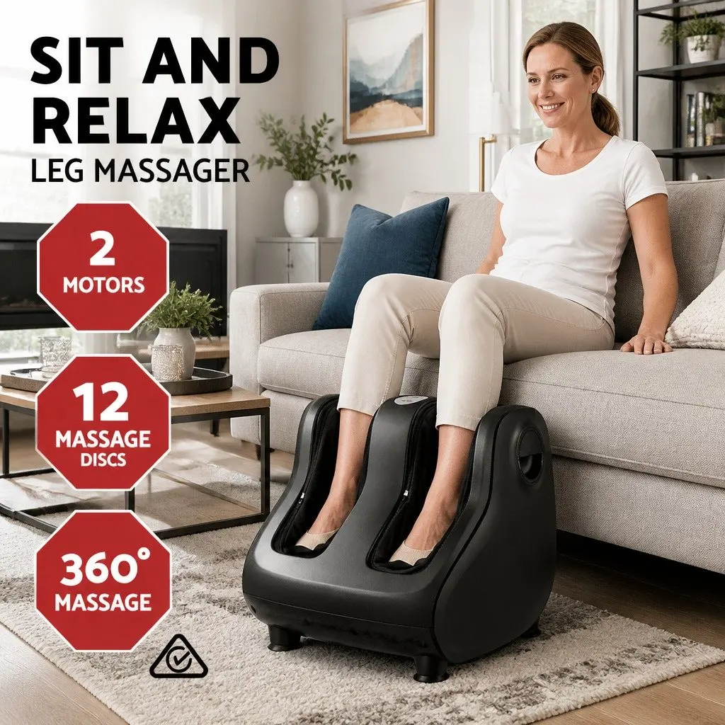 Foot Massager Shiatsu Electric Roller Calf Leg Kneading Massage Chair Black
