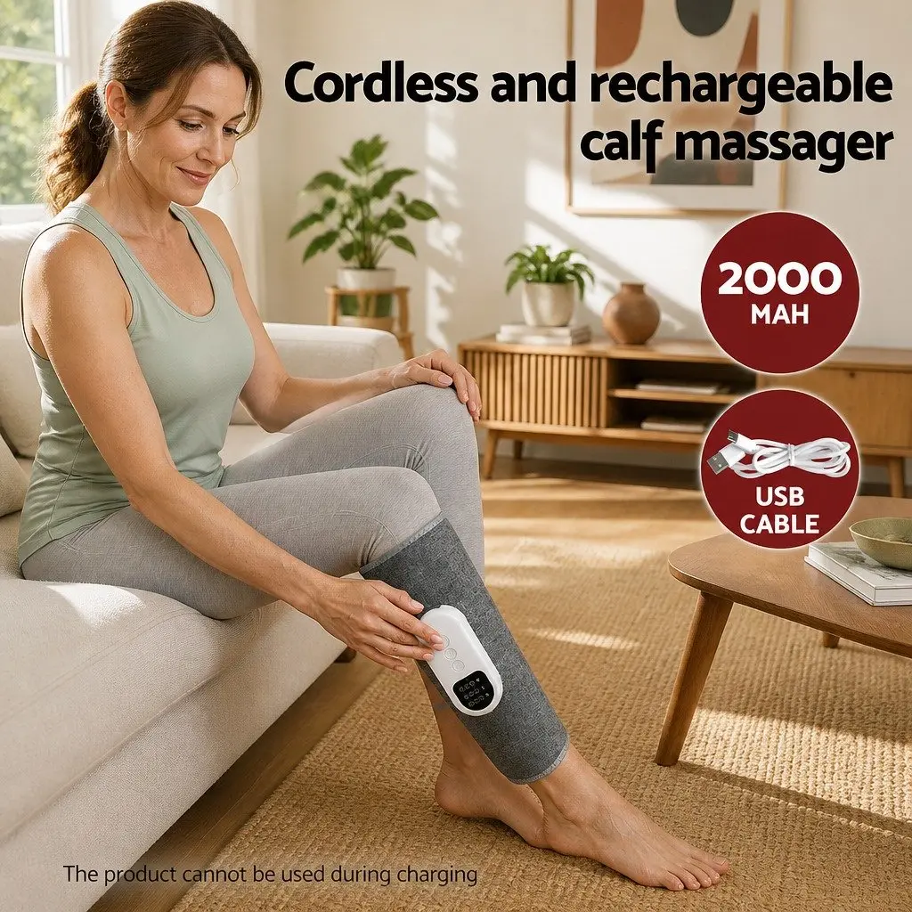 Calf Leg Massager Heated Air Compression Relaxation Cordless Rechargeable Grey