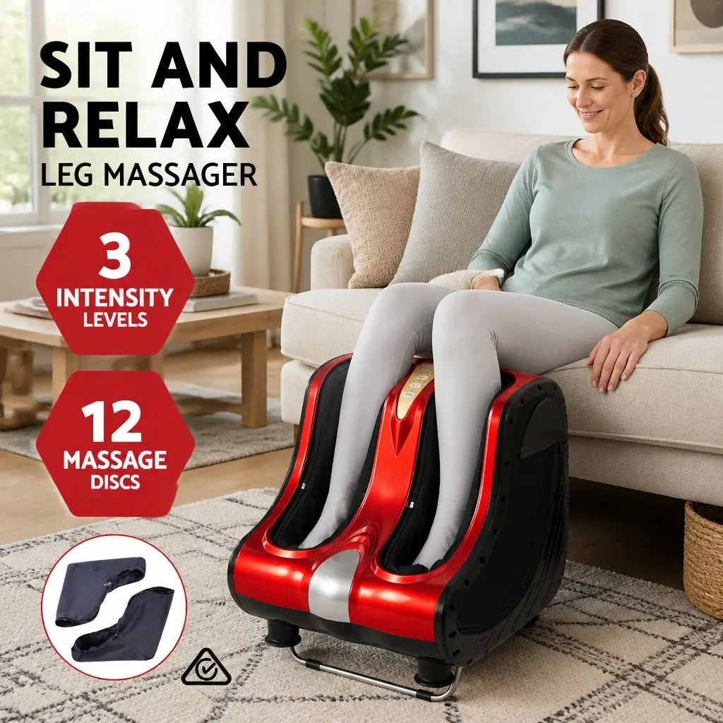 Foot Massager Electric Shiatsu Kneading Roller Ankle Calf Leg Massage Chair Red