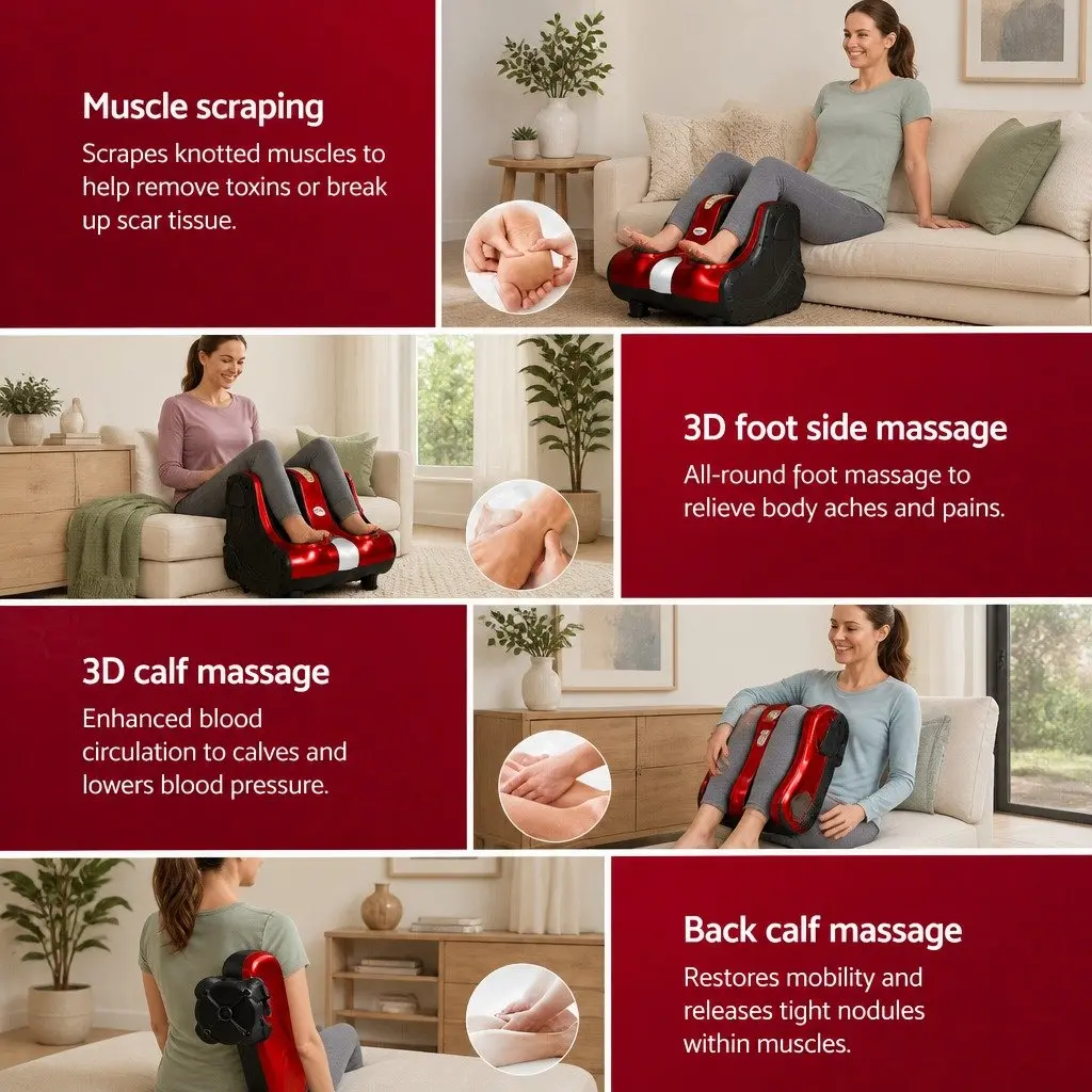 Foot Massager Electric Shiatsu Kneading Roller Ankle Calf Leg Massage Chair Red