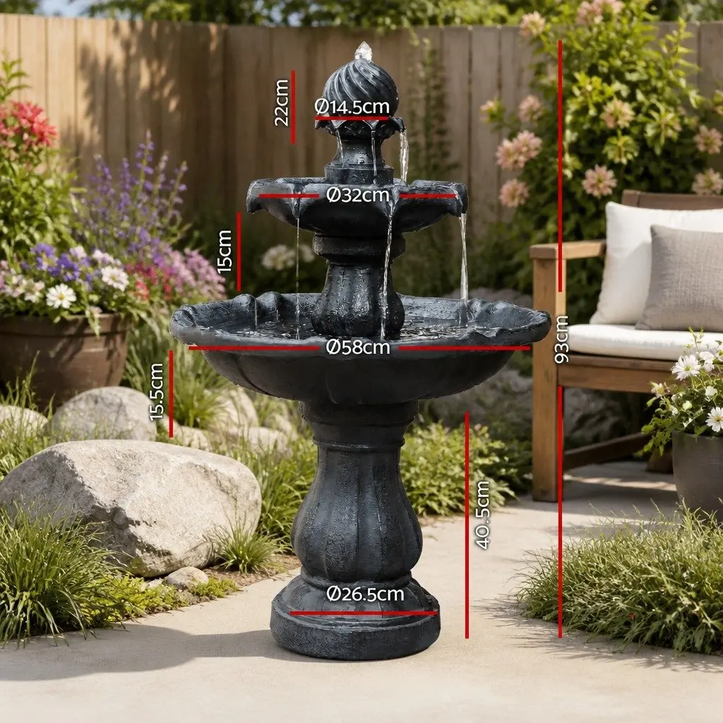 Solar Powered 3-Tier Water Fountain Garden Bird Bath Feature 93cm Black
