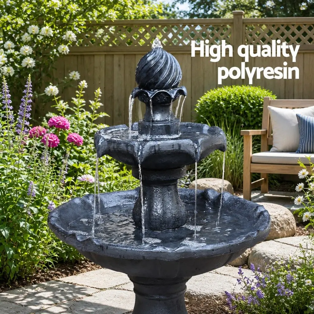 Solar Powered 3-Tier Water Fountain Garden Bird Bath Feature 93cm Black