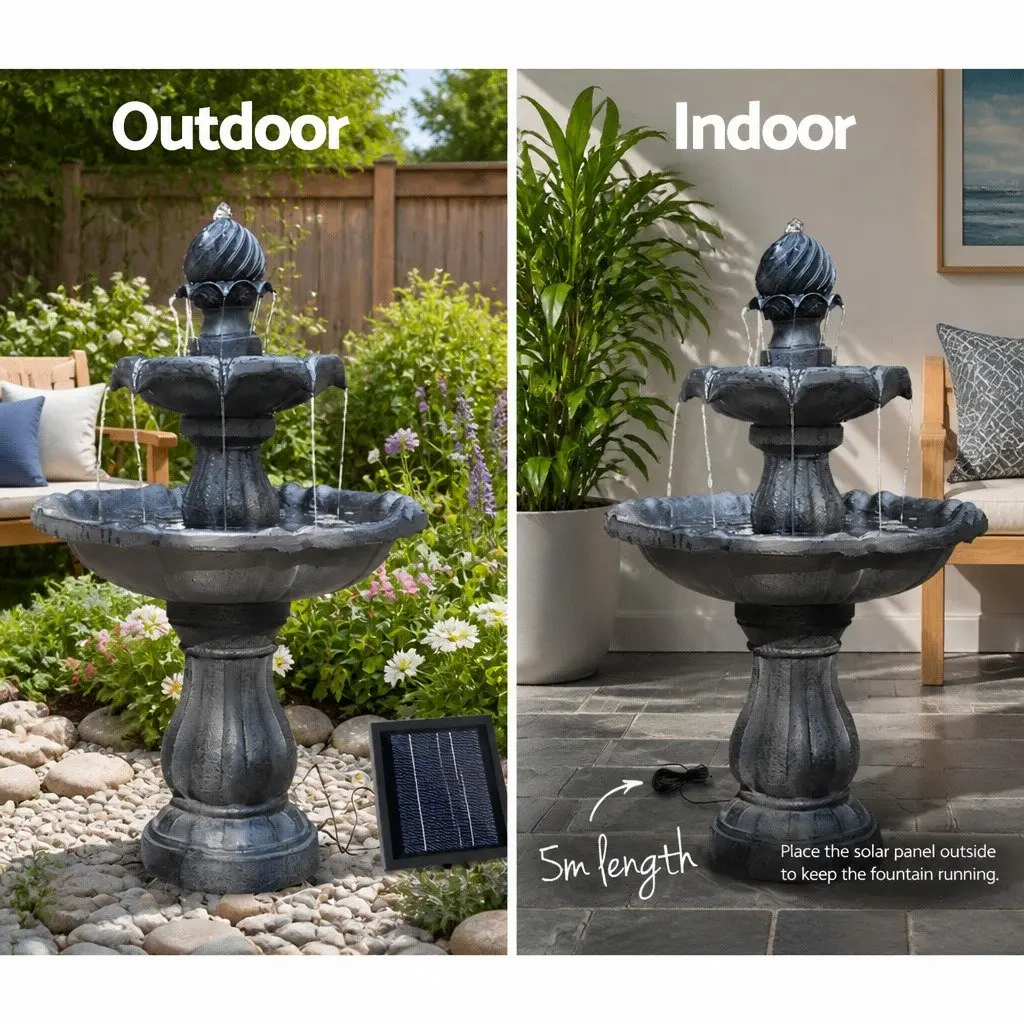 Solar Powered 3-Tier Water Fountain Garden Bird Bath Feature 93cm Black